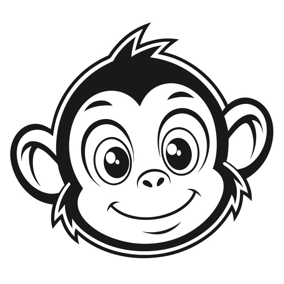 Smiling Monkey Face Line Art Whimsical Minimalist Animal Icon vector