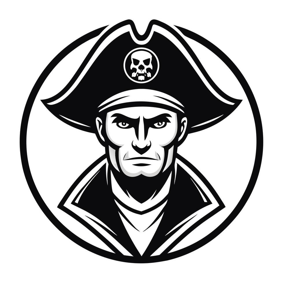 Menacing Pirate Silhouette in Skull Hat for Nautical Designs vector