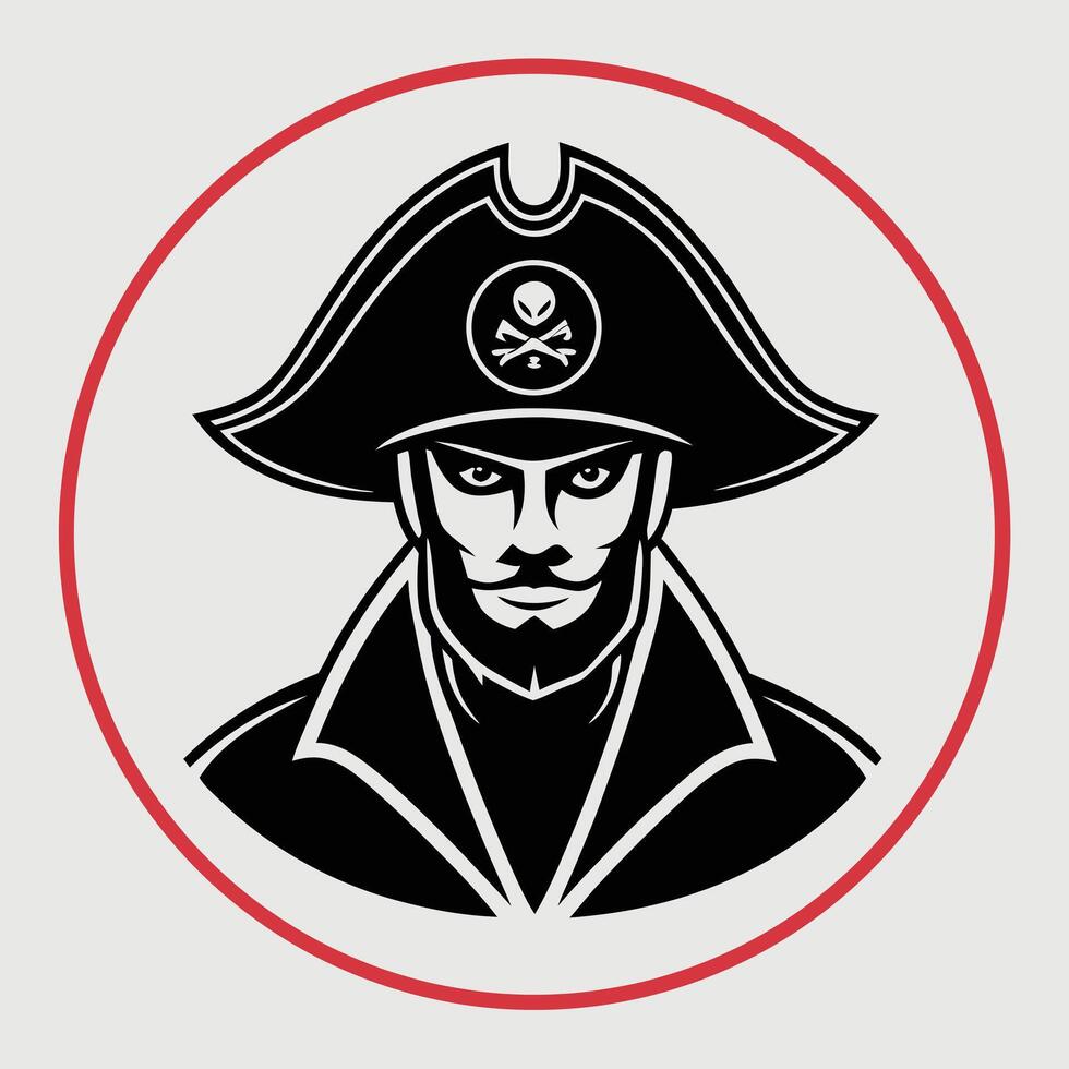 Bold Buccaneer Silhouette in Tricorn with Skull Symbol vector