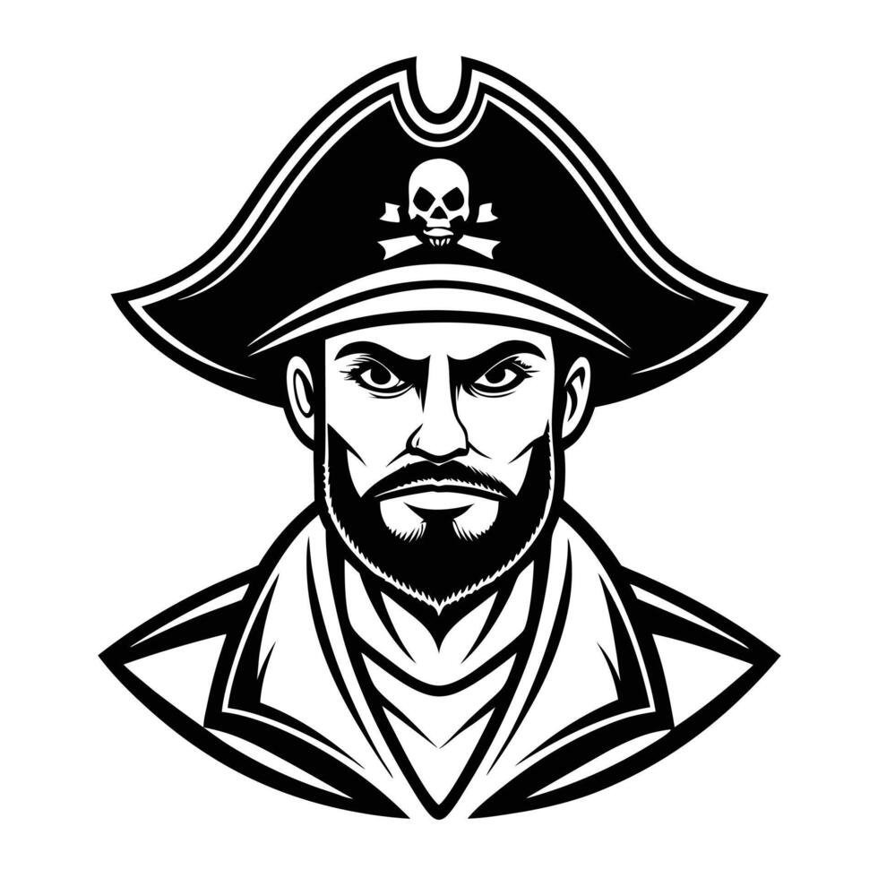 Bold Pirate Silhouette with Tricorn Hat and Skull Emblem vector