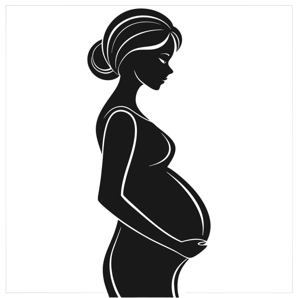 Feminine Pregnancy Silhouette in Side Profile vector