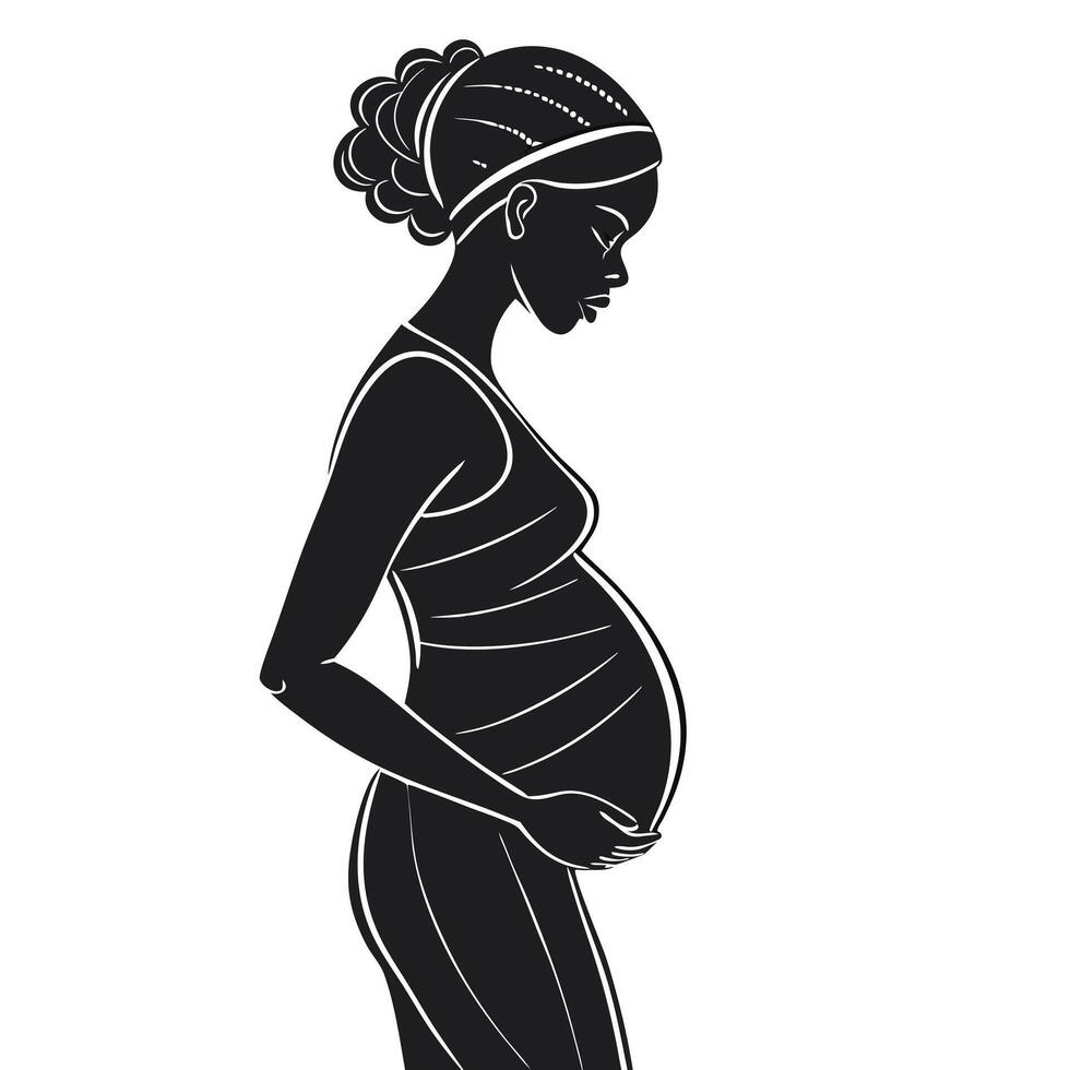 Pregnant Lady Silhouette with Curved Belly vector