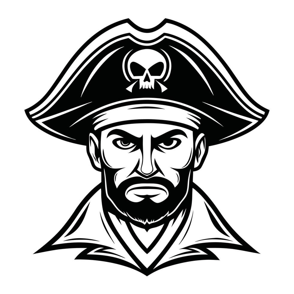 Fearless Pirate Silhouette Wearing Iconic Skull Hat vector