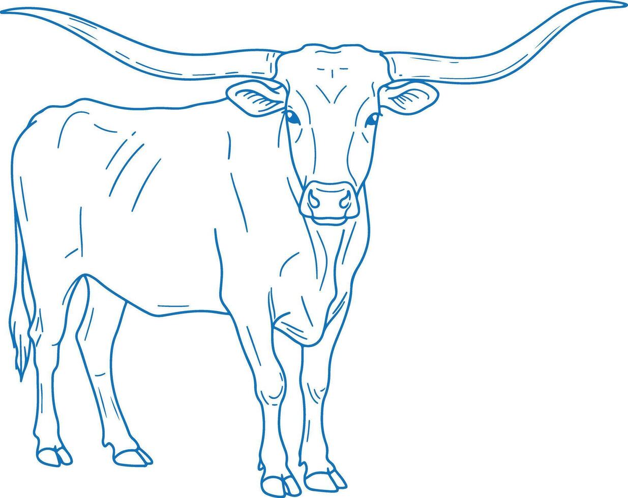 Simple Minimal Hand Drawn Texas Longhorn Cow Side View vector
