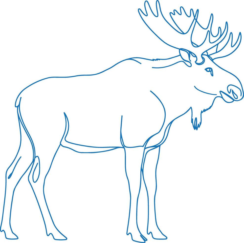 Elegant minimal hand drawn moose illustration in clean style showcasing simple monoline wildlife art for modern design vector