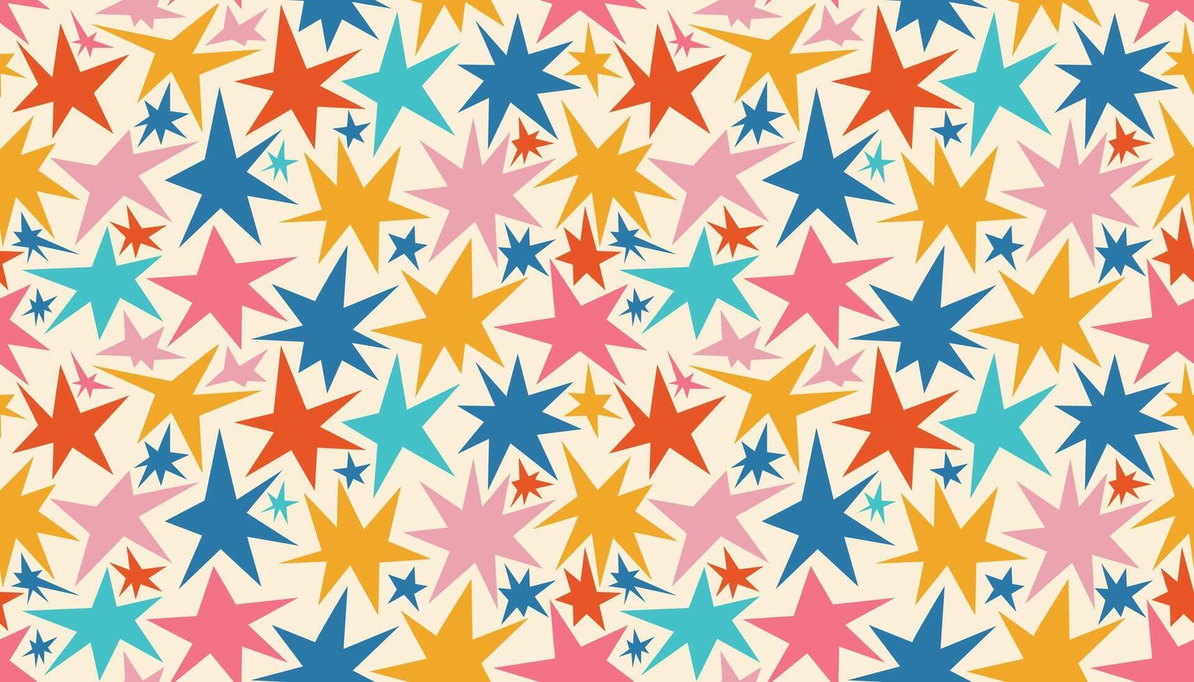 Mid Century style stars seamless pattern. Cute messy funky starburst infinity background. vector