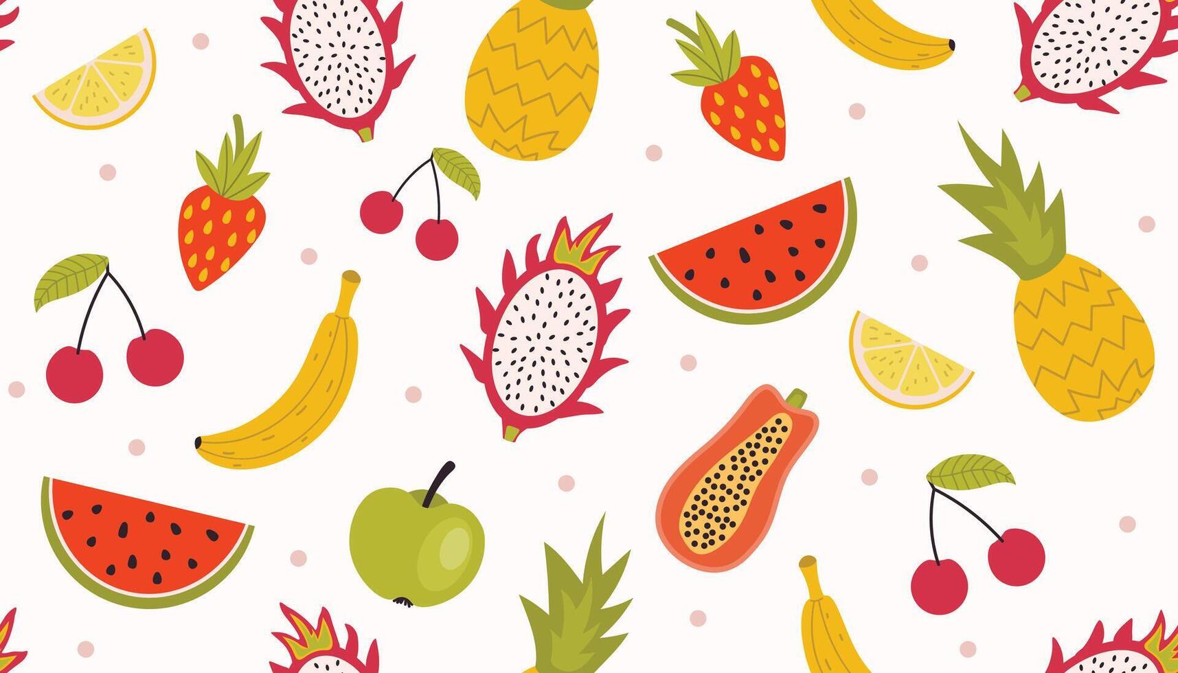 Summer seamless pattern with colorful fruits. Great for wallpaper, wrapping, gift papers, clothing, web page backgrounds, greeting cards and more. vector