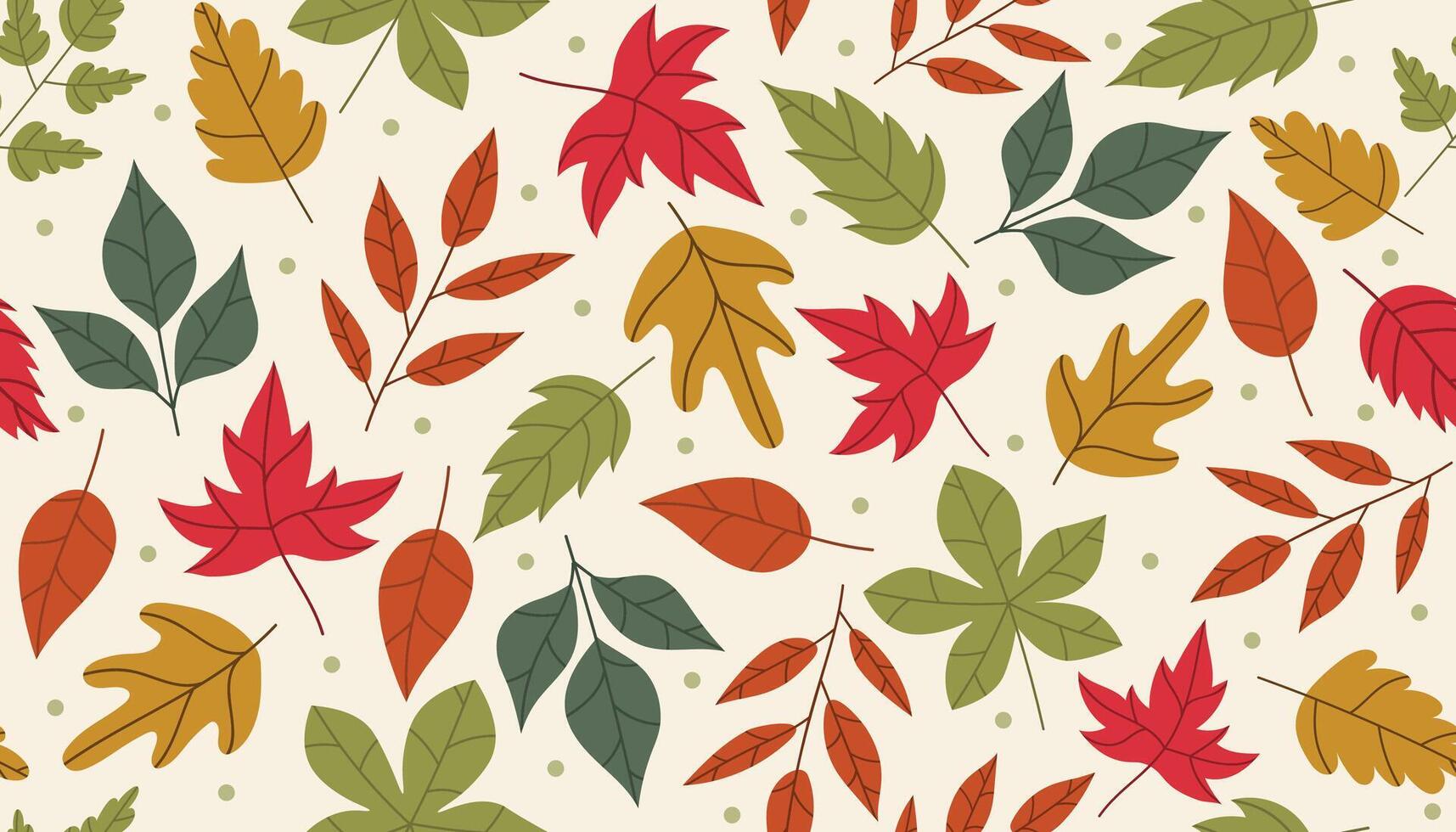 Set of autumn leaves from different trees, oak, maple, chestnut. Simple, yellow, red, orange fall leaf pattern, wrapping paper, banner, Hello autumn card. vector