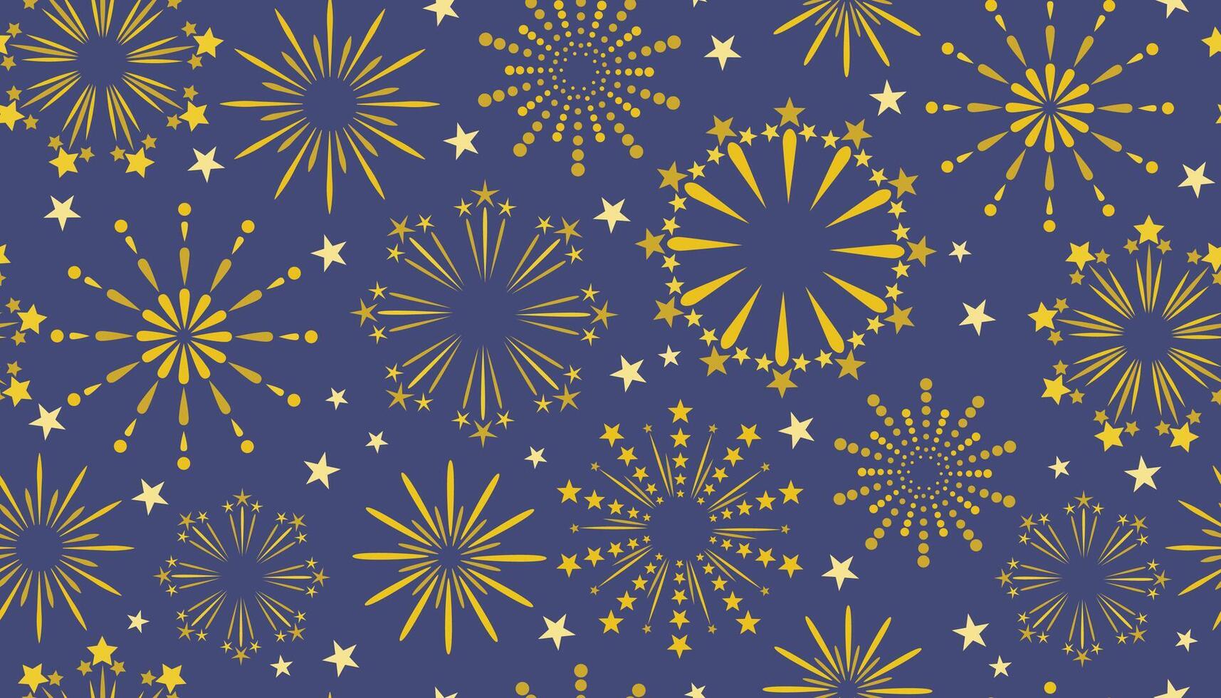 Seamless pattern with gold fireworks in the sky. Colorful background for Independence Day or other celebrations. vector