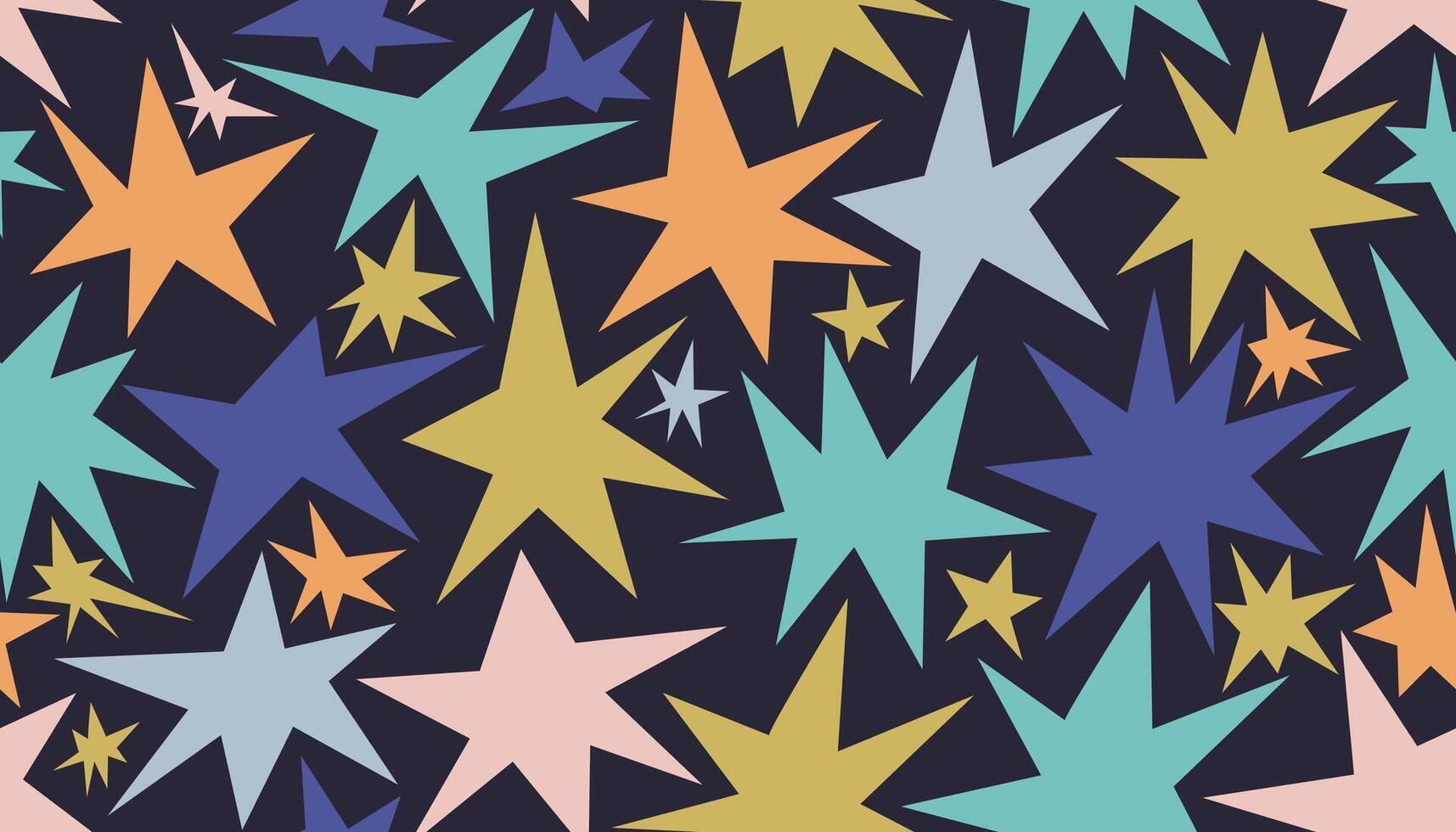 Mid Century style starburst seamless pattern. Cute funky stars infinity background. vector