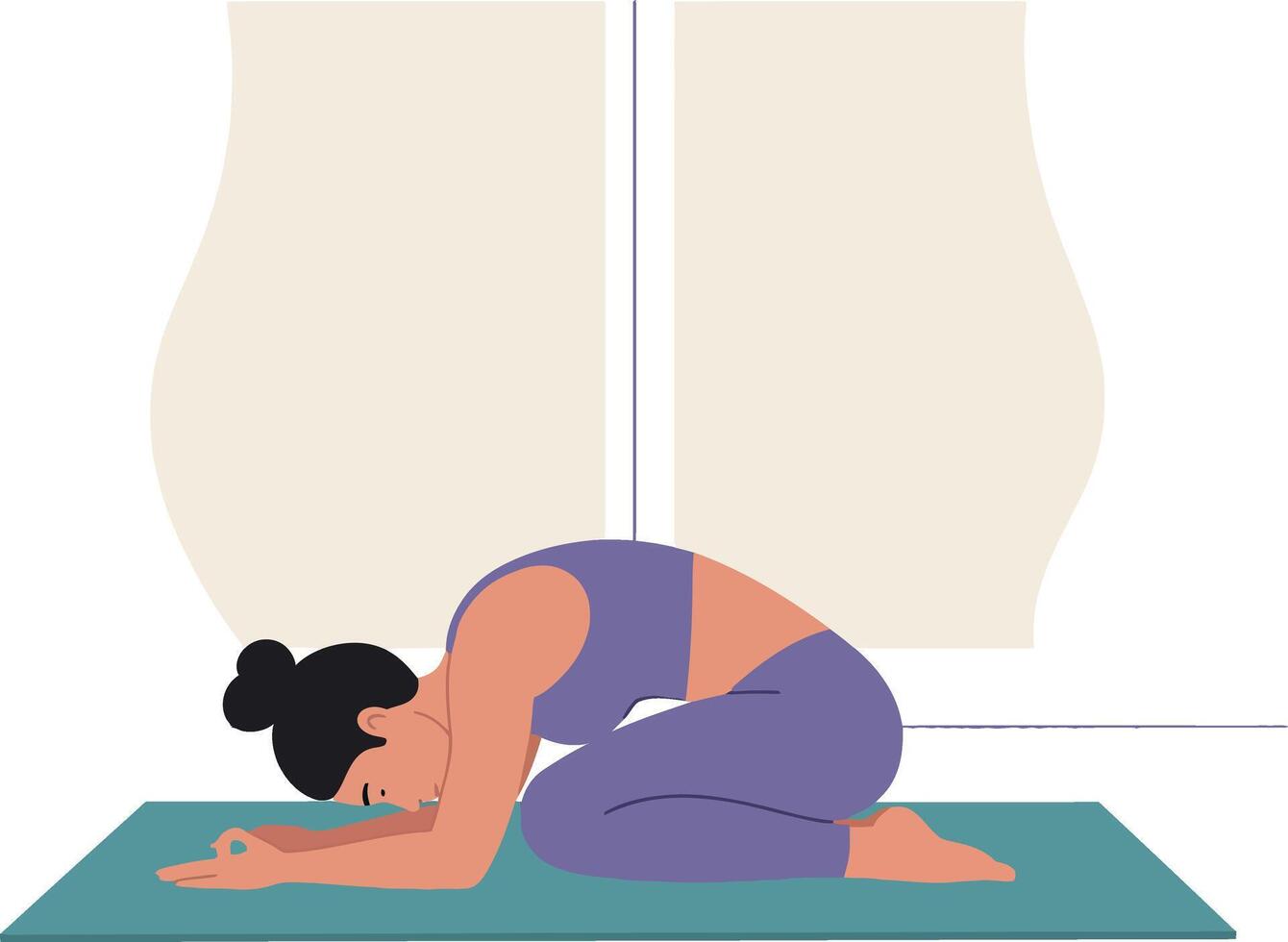 Woman practicing child pose yoga exercise on mat indoors for relaxation and stretching vector