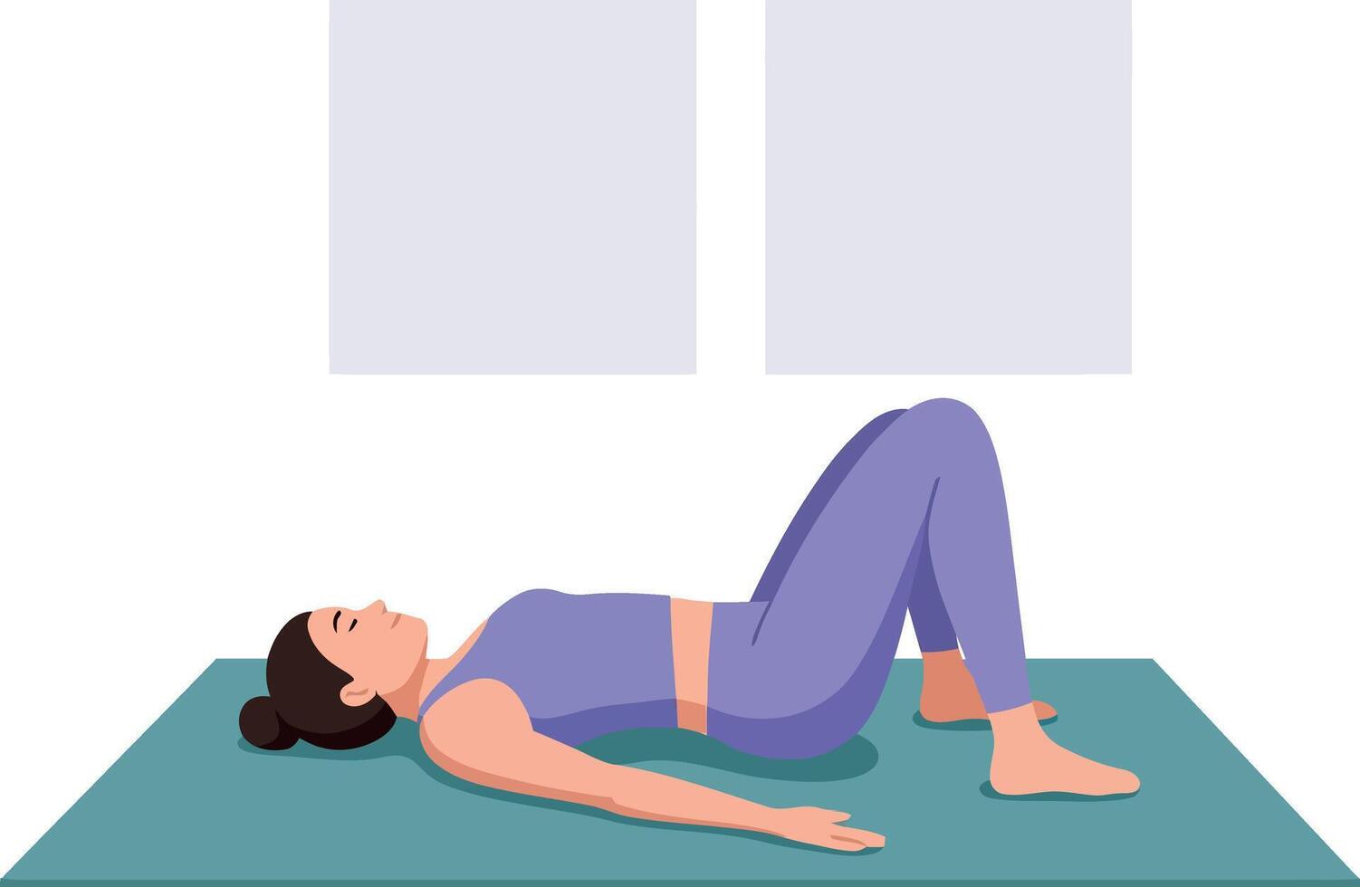 Woman Doing Relaxation or Yoga Exercise on Mat in Indoor Setting Illustration vector