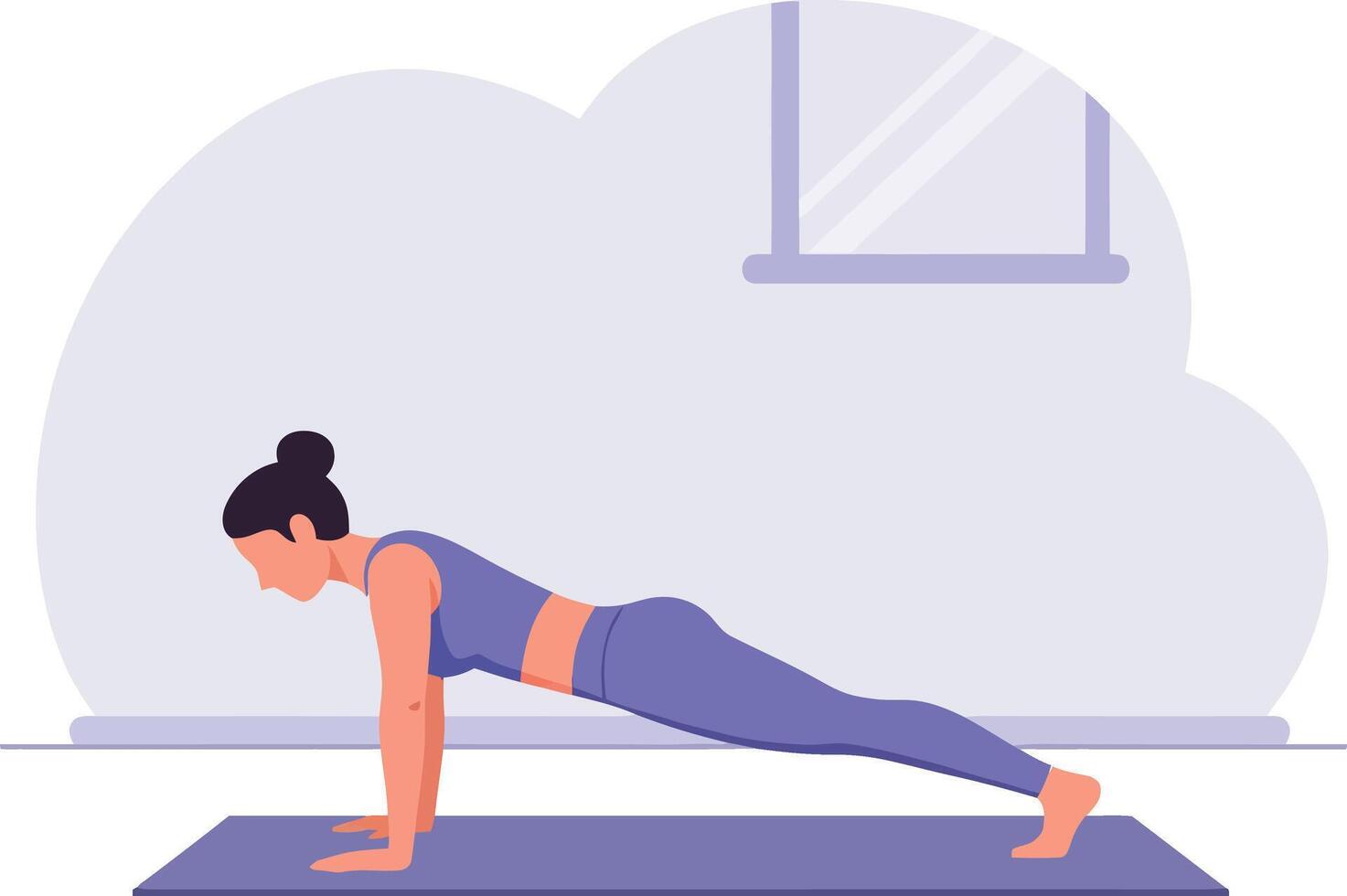 Woman doing plank exercise on yoga mat in home workout fitness routine vector