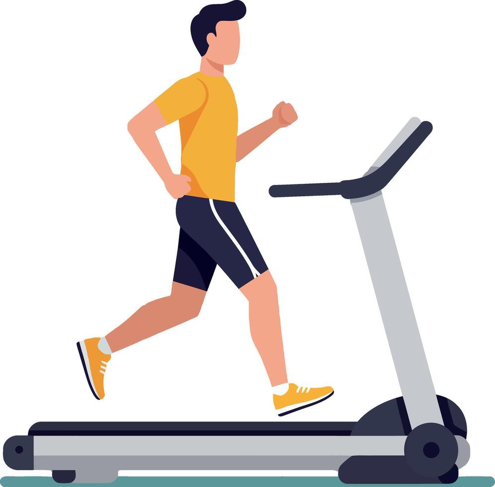 Man running on treadmill exercising indoors for fitness and health lifestyle illustration vector