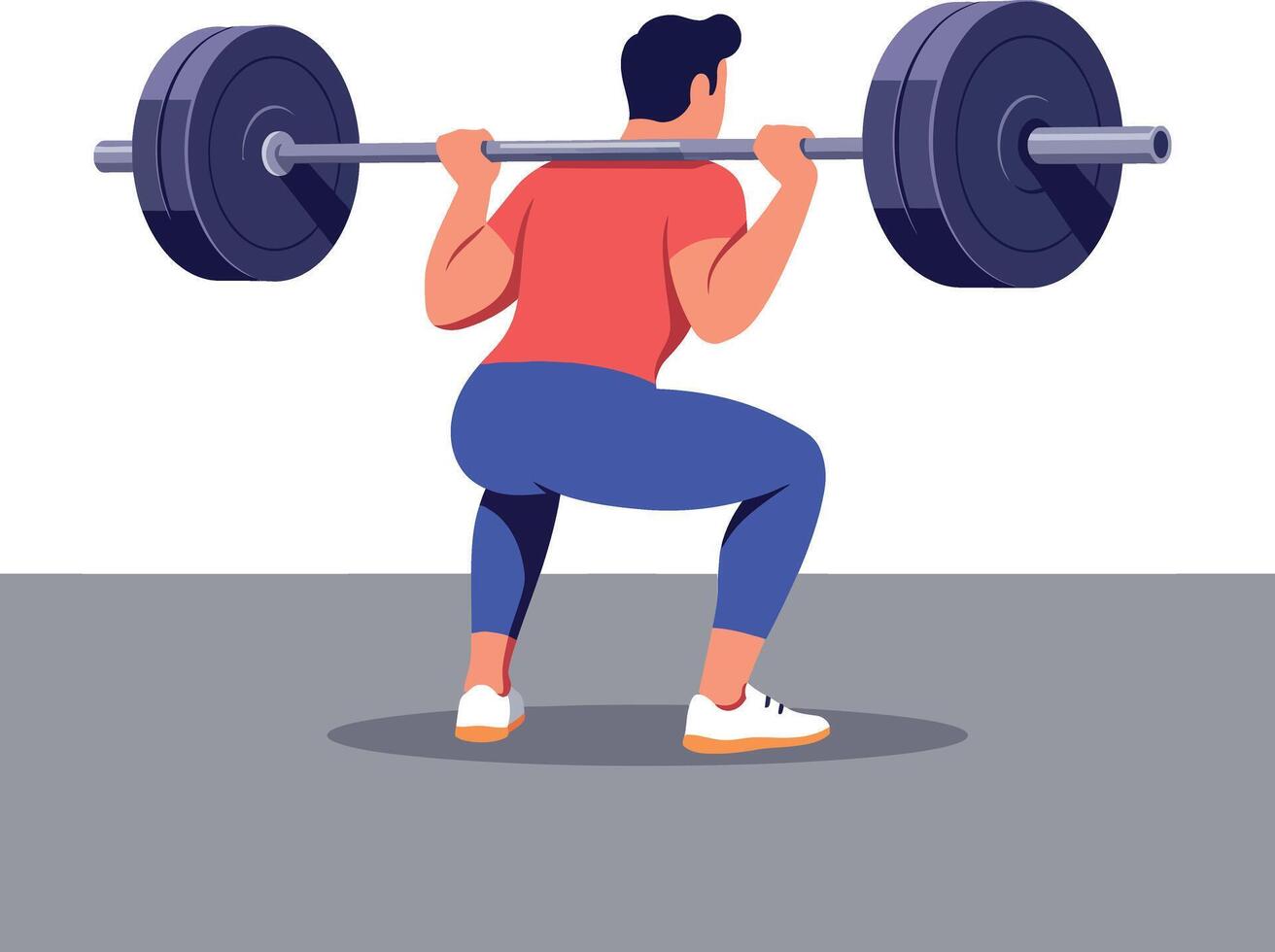 Man performing barbell squat exercise in gym strength training workout illustration vector