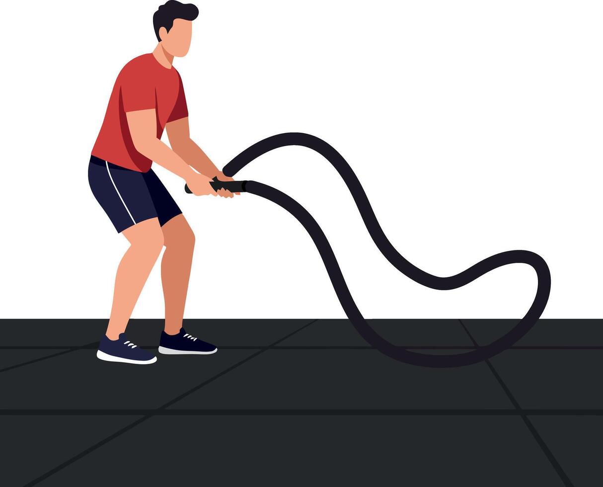 Man Exercising with Battle Ropes in Gym Fitness Training Workout Illustration vector