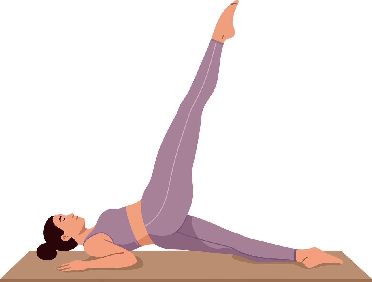 Woman Practicing Pilates Leg Raise Exercise on Mat in Comfortable Workout Clothes vector
