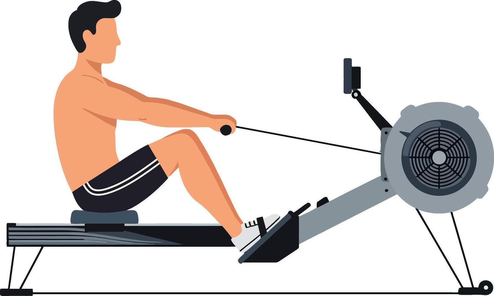 Man Exercising on Rowing Machine Indoor Fitness Workout Illustration vector