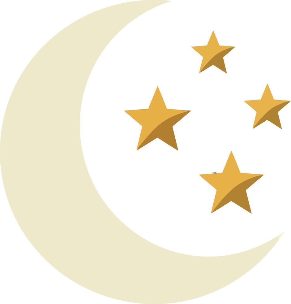 Crescent moon with four golden stars illustration in simple flat style vector