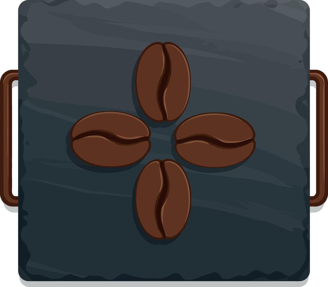 Coffee Beans on Black Square Tray with Handles Illustration vector