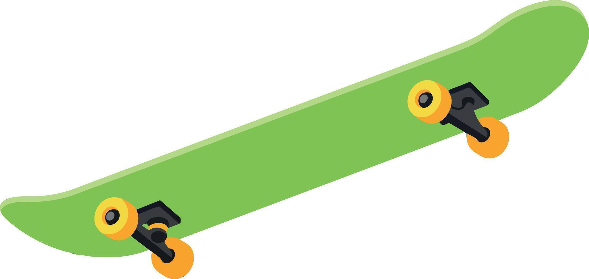 Green skateboard with orange wheels and black trucks illustration isolated vector
