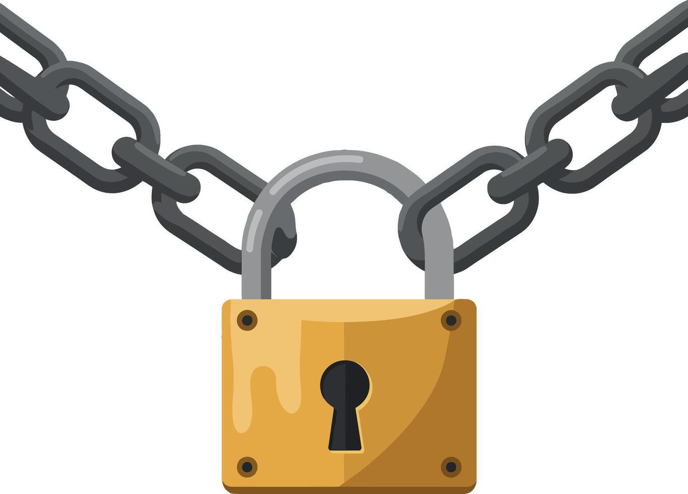 Padlock with metal chain security concept illustration in gray and yellow colors image vector