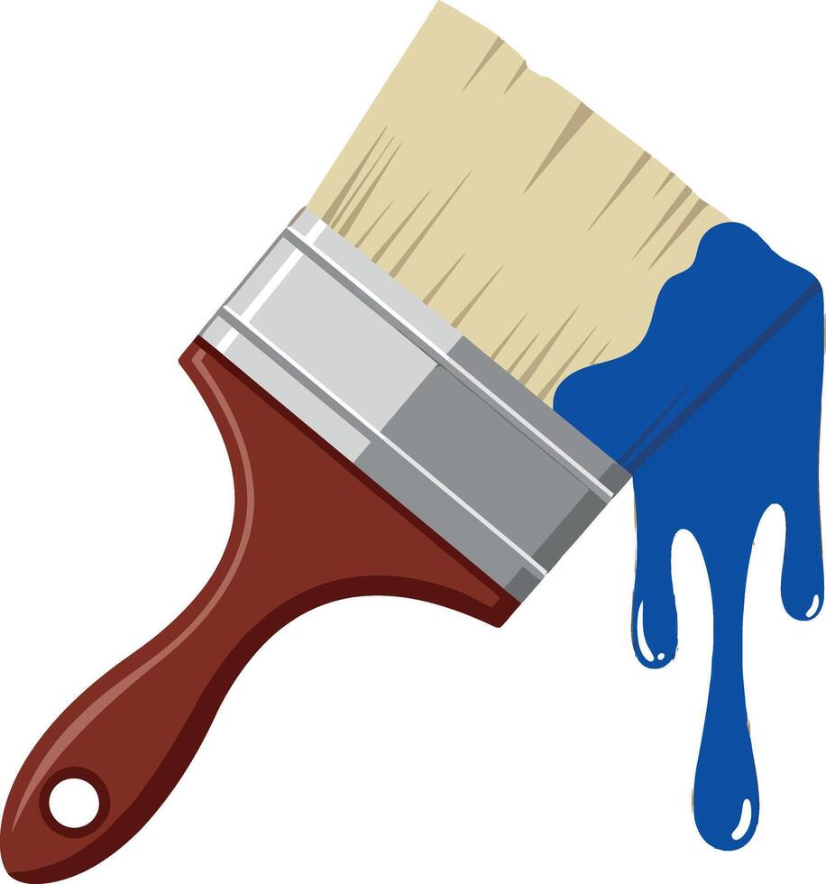 Paintbrush with blue paint dripping from bristles illustration tool for painting and decorating vector