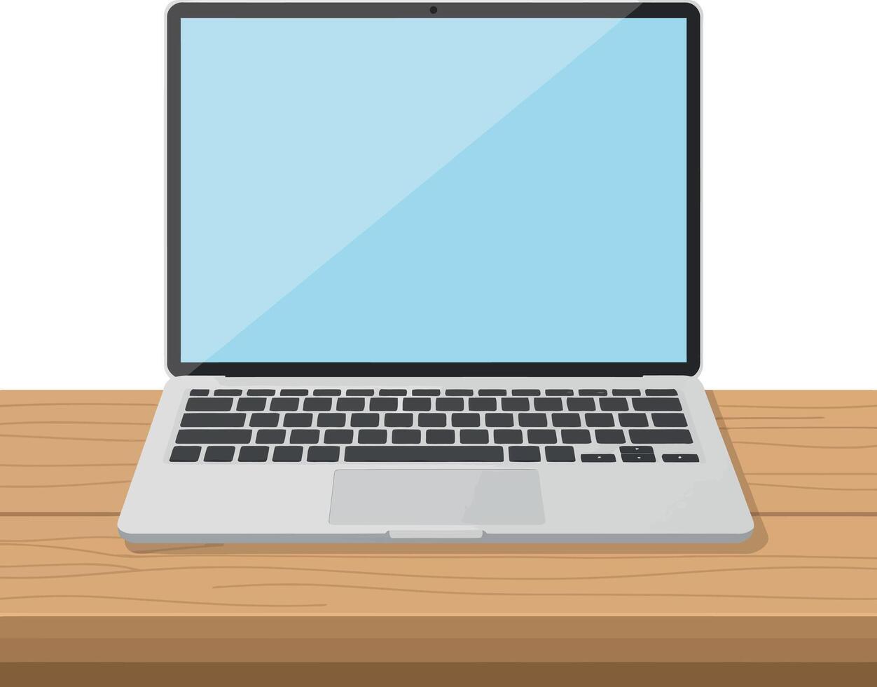 Laptop computer with blank screen on wooden desk illustration technology workspace design vector