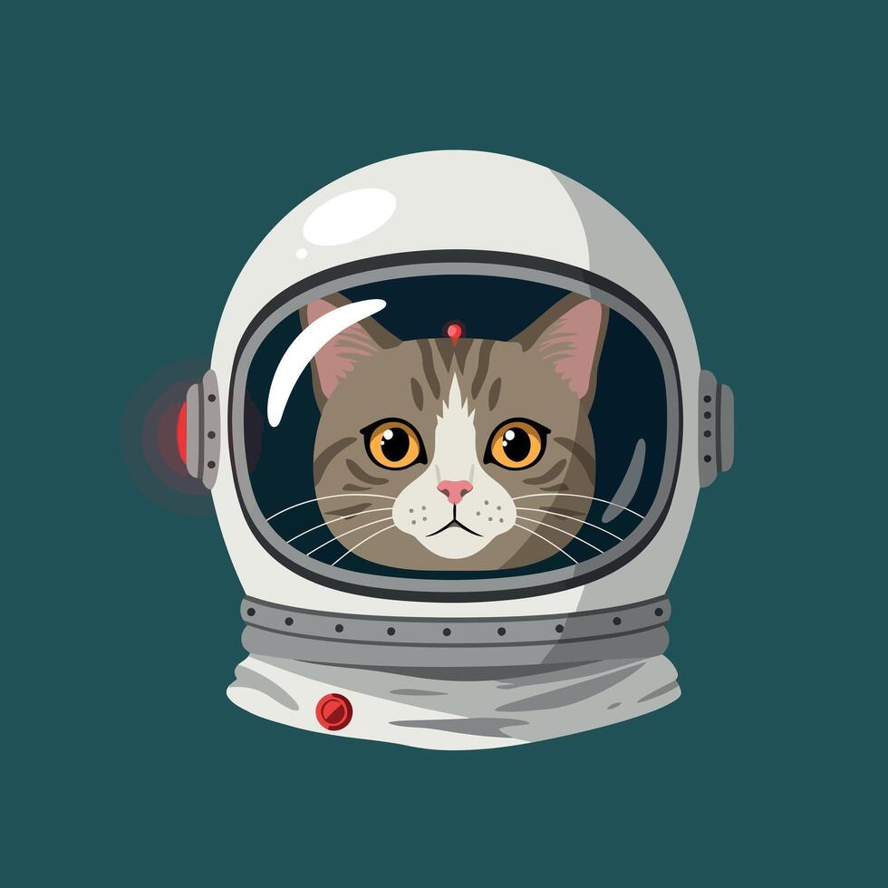Cat wearing astronaut helmet space exploration illustration for science and technology designs vector