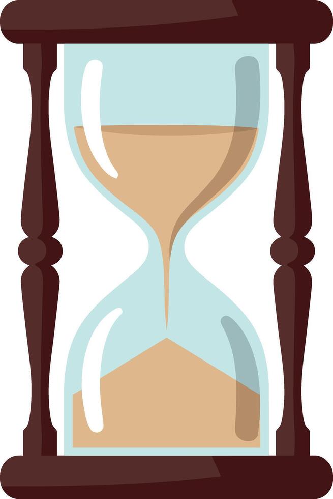 Hourglass timer with wooden frame and flowing sand for time measurement illustration vector