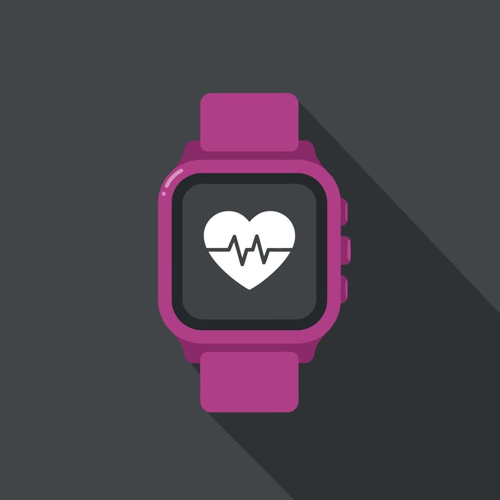 Smartwatch with heart rate monitor icon flat design in purple illustration vector