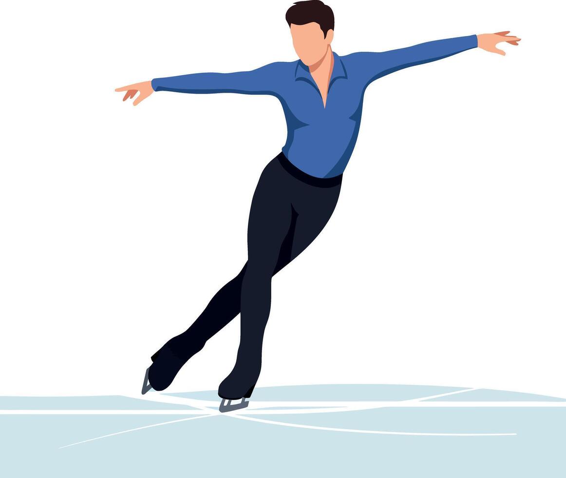 Male ice skater performing balancing pose on ice rink illustration vector