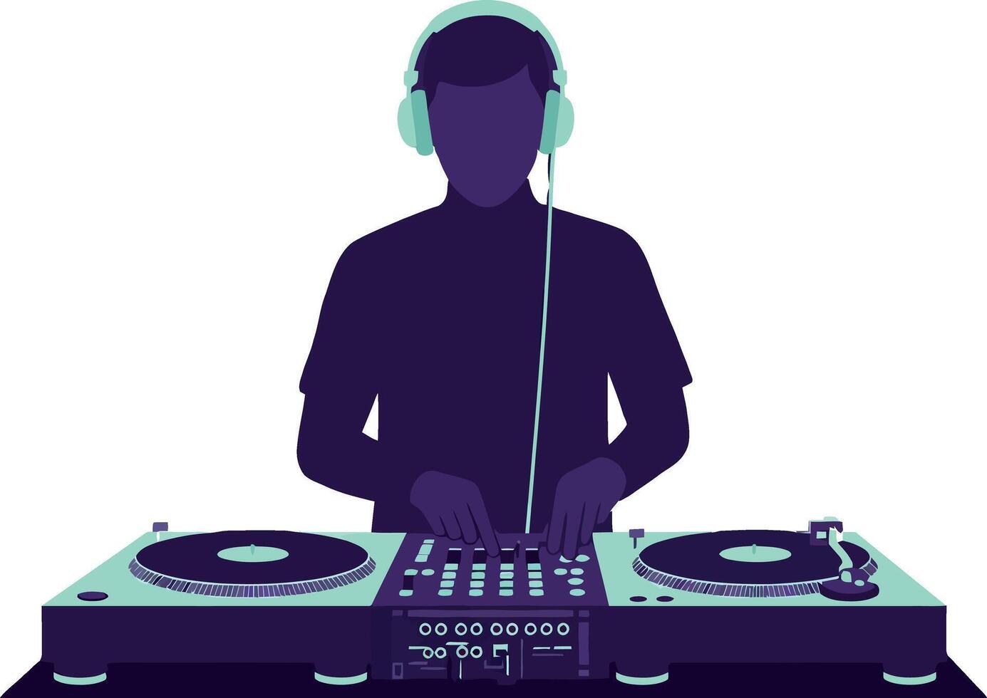 DJ playing music with turntables and headphones illustration modern design vector