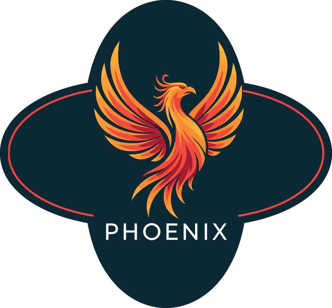 Phoenix logo design with fiery orange and red wings in modern style illustration vector