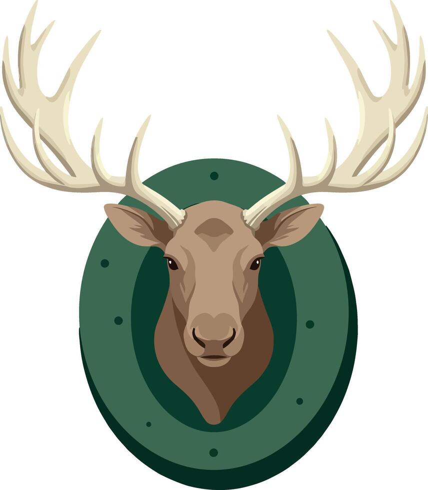 Deer head mounted on green plaque illustration with large antlers natural look vector
