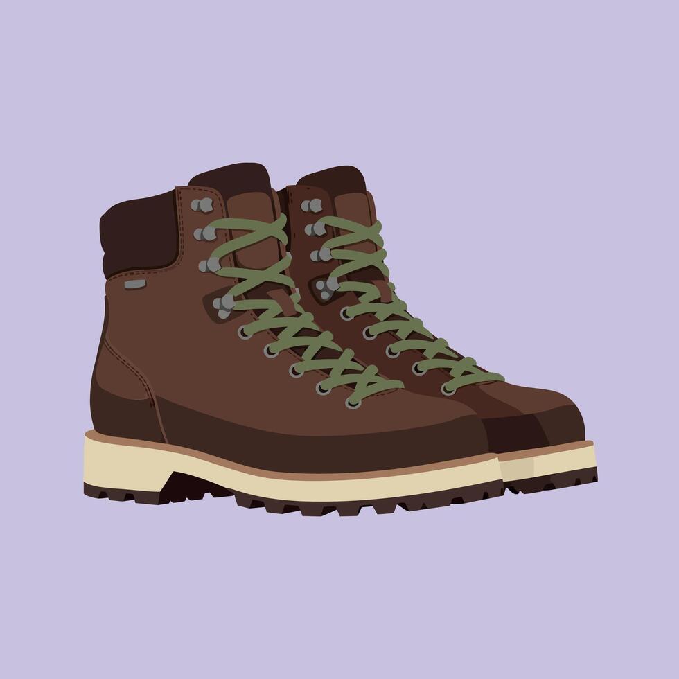 Hiking boots with green laces and brown leather design illustration vector