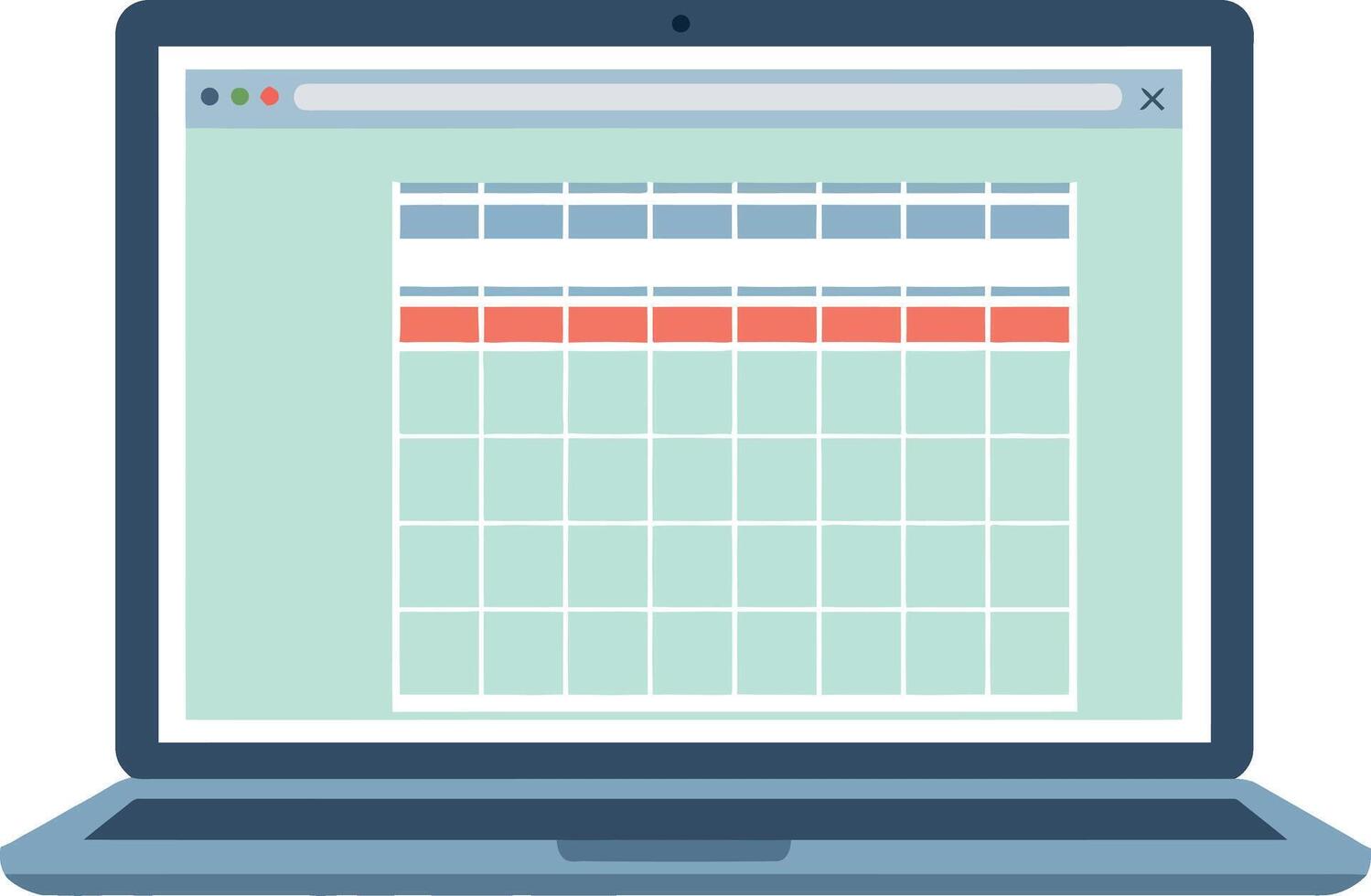 Laptop screen showing calendar schedule with highlighted dates in red and blue illustration vector