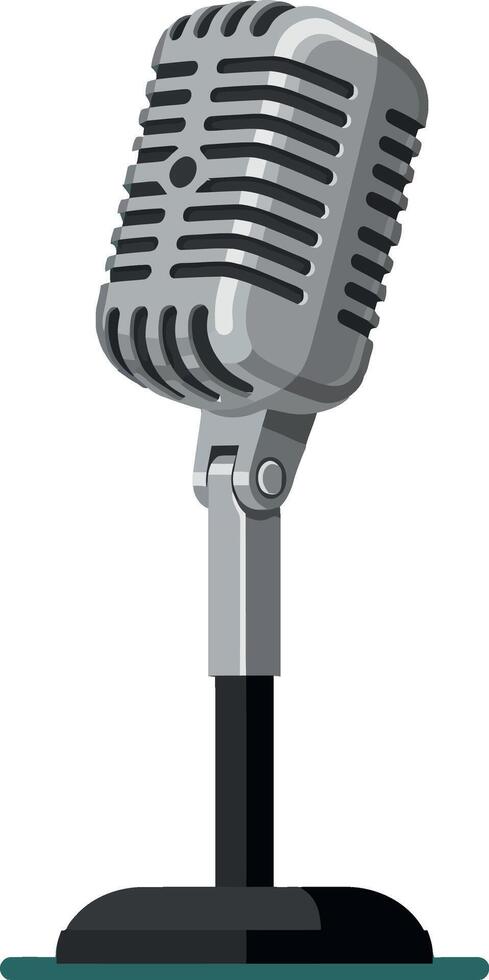 Vintage microphone illustration with stand for recording and broadcasting vector