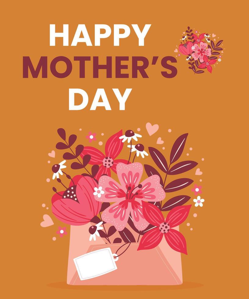 Floral Mothers Day Card Template with brown background vector