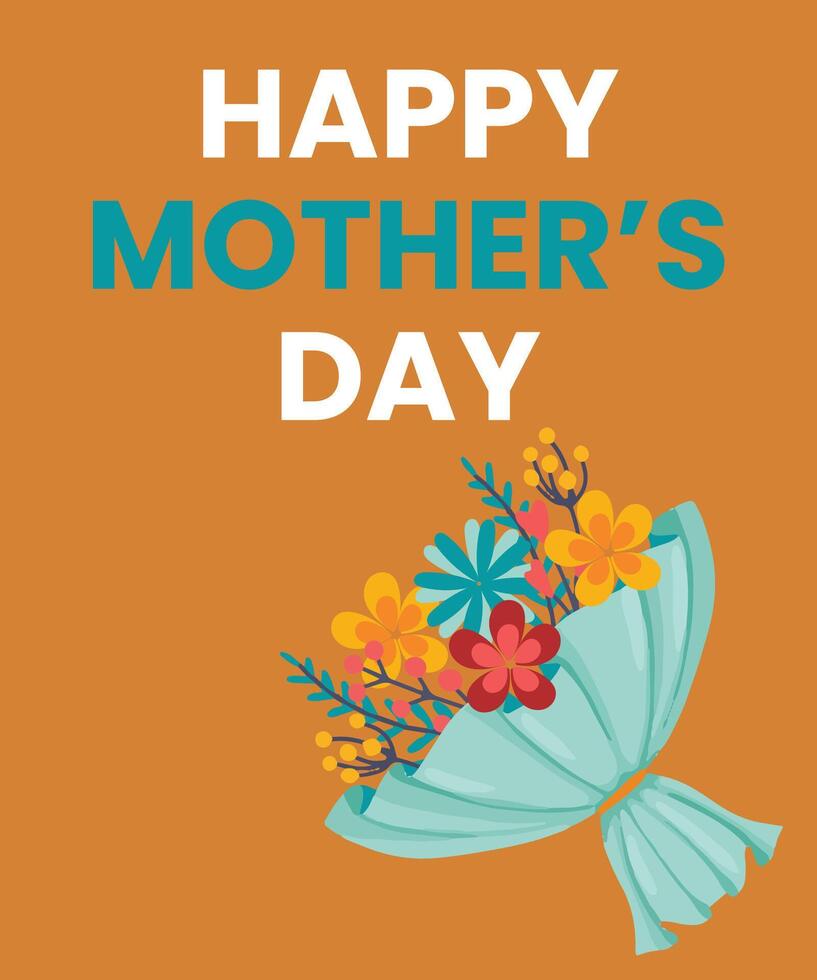 Floral Mothers Day Card Template with orange background vector