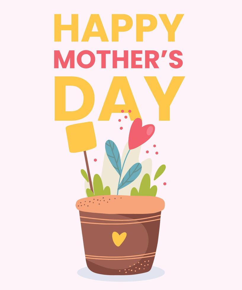 Mothers Day Card Template with yellow heart vector