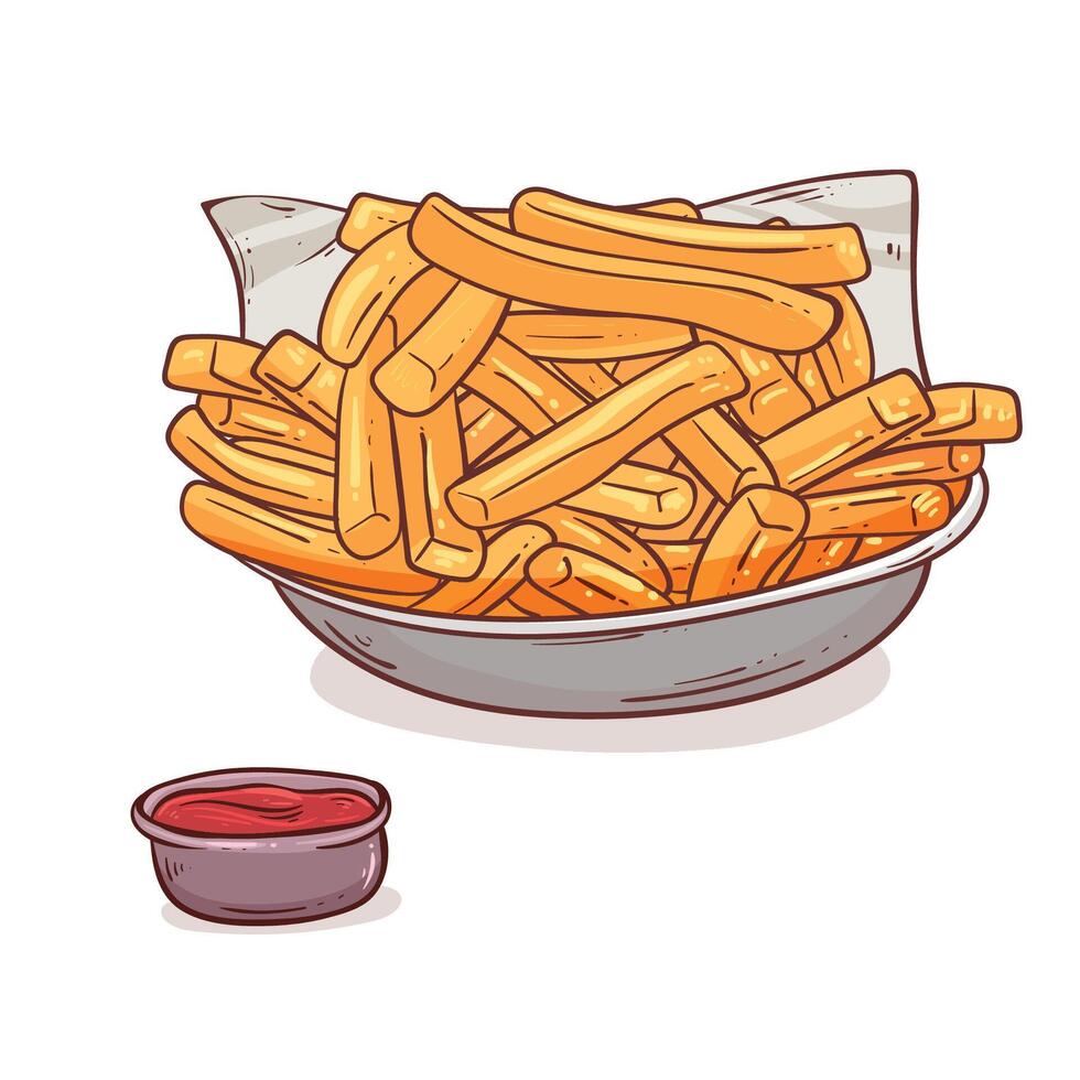 French fries with tomato sauce vector