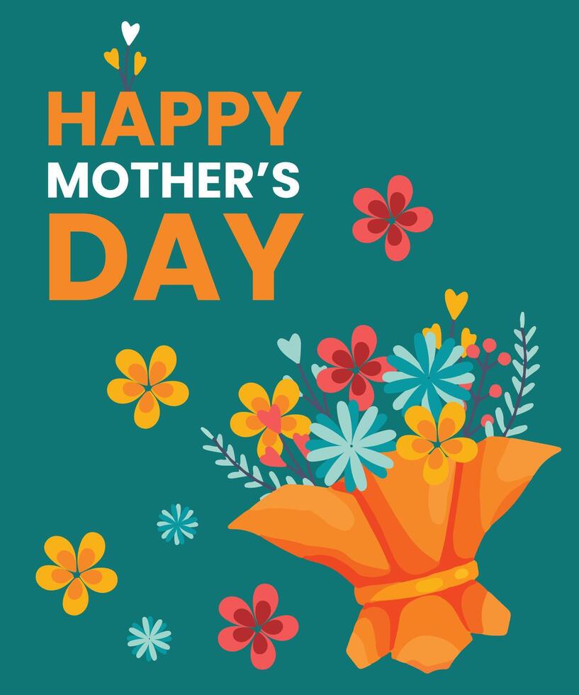 Floral Mothers Day Card Template with green background vector