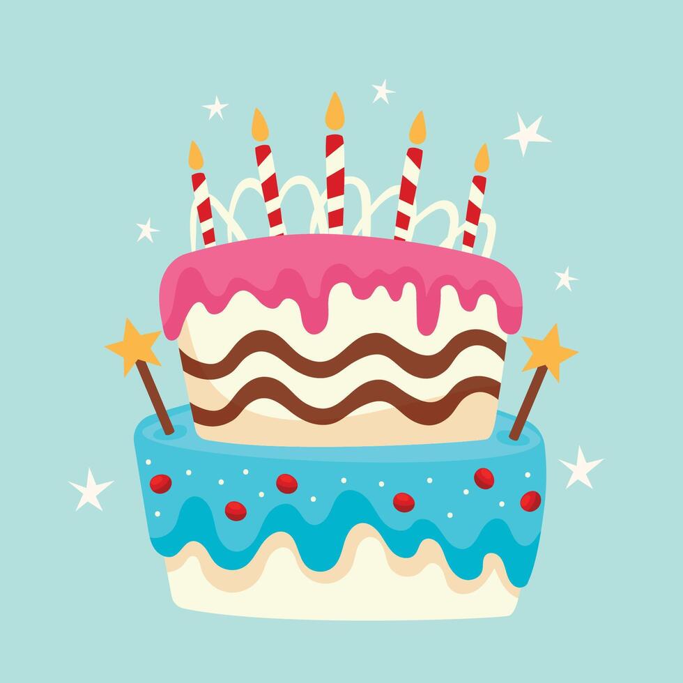 Birthday cake with blue and pink icing vector