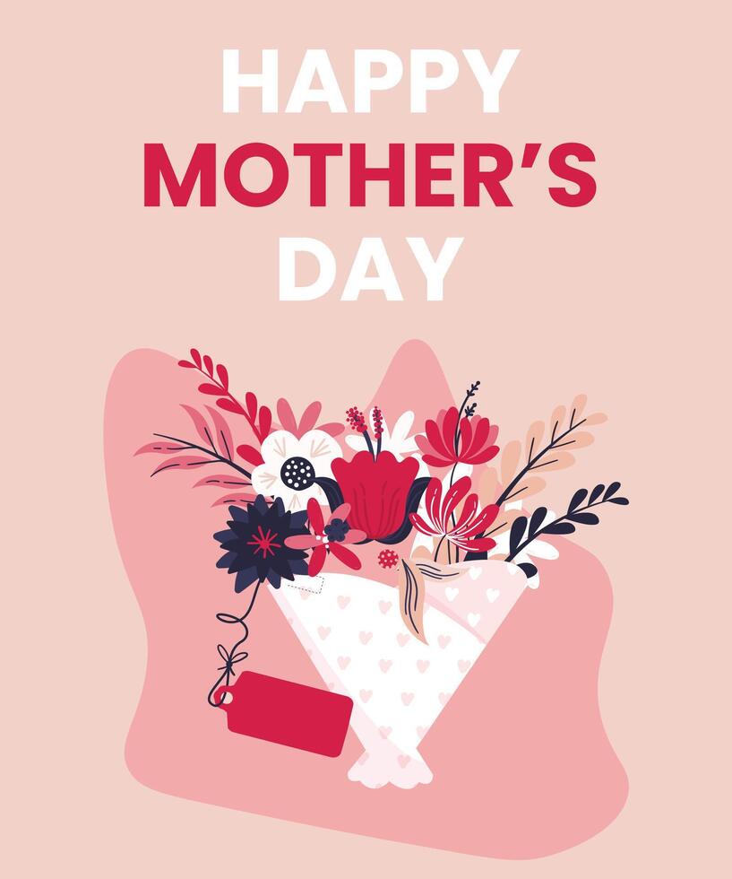 Happy Mothers Day Card with Cute flowers vector