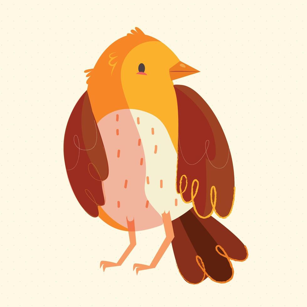 Cute cartoon bird with yellow, and brown feathers vector