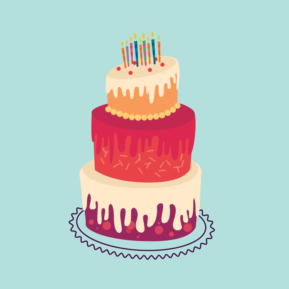 Birthday cake with pink and white icing vector