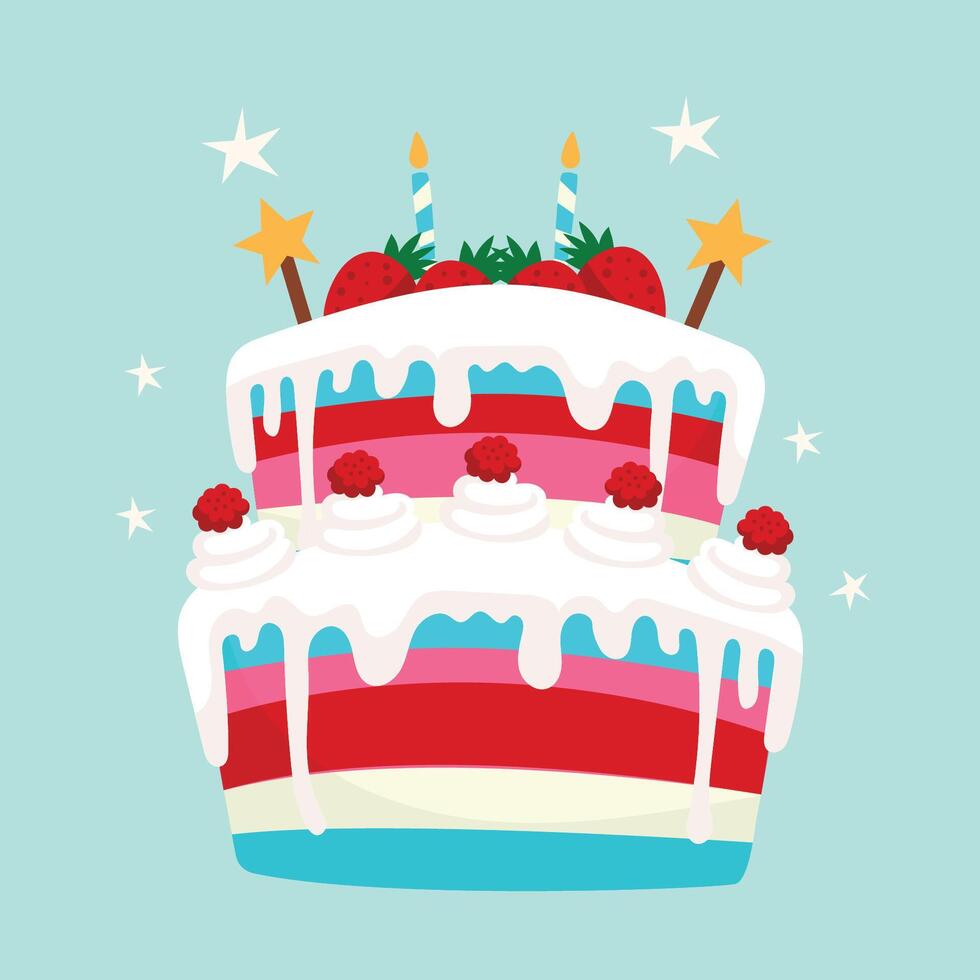 Birthday cake with blue and red icing vector