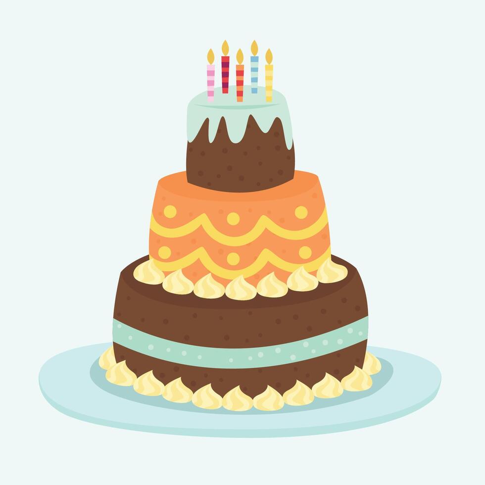 Birthday cake with brown and orange icing vector