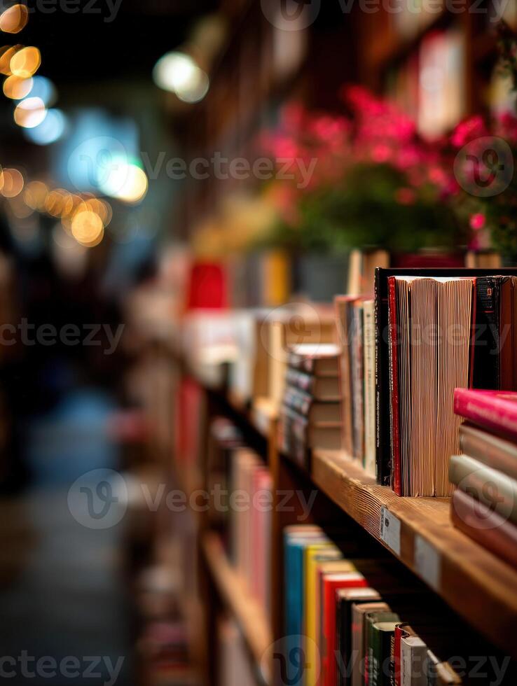 Books on a shelf in a bookstore photo